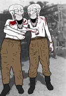 2soyjaks arm bald belt blood blood_on_face boot closed_eyes clothes croatia crossed_arms distorted eyebrows fascism foot full_body geg glasses gloink grin hand hugging laughing leg meta:not_a_fucking_duplicate military nose open_mouth shirtless smile splatter stretched_mouth stubble tear teeth traced ustasha ustashe ustashism variant:soyak white_skin wrinkles wristwatch // 1000x1445 // 577.9KB