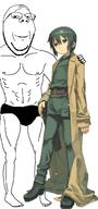 anime buff clothes full_body glasses green_hair green_skin hand kino_no_tabi smile soyjak stubble subvariant:wholesome_soyjak swolesome tomboy variant:gapejak white_skin // 717x1533 // 760.0KB