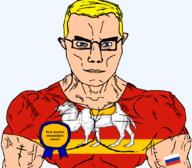 animal arm award blue_eyes buff camel chelyabinsk_oblast christianity closed_mouth clothes eastern_orthodox flag flag:chelyabinsk_oblast flag:russia glasses hair nuclear oblast orthodox_cross research russia science soyjak subvariant:chudjak_front subvariant:muscular_chud text transparent transparent_background tshirt variant:chudjak vein yellow_hair // 1059x929 // 142.4KB