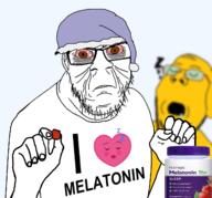 2soyjaks bloodshot_eyes clothes fingernail glasses gummy heart janny melatonin nightcap open_mouth sleep sleeping stubble text tired torso variant:feraljak variant:gapejak yellow_skin yellow_teeth // 1325x1238 // 642.9KB