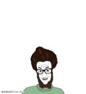 animated beard brown_hair clothes glasses hair poyopoyo smile soyjak variant:jimmy_numale zoomzoom // 364x400 // 606.3KB