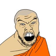 asian buddhism clothes grey_hair monk mustache open_mouth robe soyjak stubble subvariant:feralgook variant:feraljak white_eyes white_skin // 1000x1000 // 52.0KB