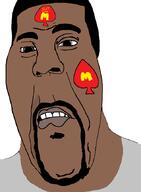 beard black_skin clothes earring hair kanye_west mcdonalds queen_of_spades soyjak tshirt variant:cobson // 632x863 // 20.4KB