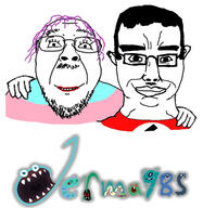2soyjaks artist:sectionalism chud_troon_alliance closed_mouth flag glasses hair hand jerma985 lipstick mustache nazism purple_hair smile soyjak stubble subvariant:chudjak_front swastika text toothbrush_moustache tranny variant:bernd variant:chudjak // 1620x1660 // 349.2KB