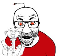 2soyjaks antenna clothes ear glasses hand key keyed open_mouth orange_eyes perro_hold reddit soyjak stubble variant:bernd variant:el_perro_rabioso // 430x400 // 102.3KB