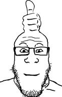 closed_mouth fist glasses looking_at_you smile soyjak stubble thumbs_up variant:markiplier_soyjak // 2400x3756 // 1021.2KB