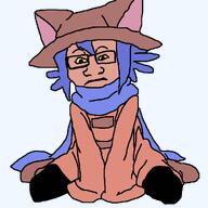 animal anthro black_pants blue_hair cat cat_ear furry glasses niko_(oneshot) robe scarf subvariant:neutralplier variant:markiplier_soyjak video_game yellow_sclera // 1024x1024 // 32.8KB