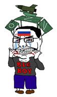 angry arm blood bloodshot_eyes clothes country crying flag full_body glasses hair hand leg russia russo_ukrainian_war soyjak subvariant:big-boy variant:chudjak vein z_(russian_symbol) // 872x1484 // 189.4KB