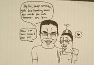 2soyjaks arm child closed_mouth clothes ear glasses hair hand hat heart jumpsuit open_mouth propeller_hat redraw smile speech_bubble subvariant:chudjak_front text traditional_media variant:chudjak // 2676x1872 // 799.5KB