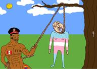 bloodshot_eyes brown_eyes brown_skin buff cloud crying flag:peru flag:transgender_pride_flag grass hanging moustache nazism peru sky smile subvariant:wholesome_soyjak sun tranny tree troon ttd variant:bernd variant:chudjak variant:gapejak white_skin // 1600x1145 // 175.5KB