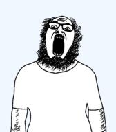 arm beard body_hair clothes full_body glasses hair mustache open_mouth soyjak template transparent_background tshirt variant:ignatius // 656x748 // 29.2KB