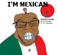 brainlet brown_skin chud_(boorufag) chud_(soybooru) countrywar drool flag:mexico glasses its_over meta:op_took_a_selfie_of_xerself mexico pie_chart shitskin soyjak stubble text variant:feraljak // 1076x1024 // 233.7KB