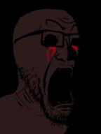 black_eyes bleed blood bloodshot_eyes creepy dark glasses open_mouth scared screaming soyjak stubble variant:darkiplier // 600x800 // 10.6KB