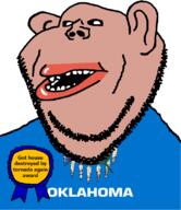 amerimutt award black_sclera brown_skin clothes ear flag flag:oklahoma house lips mutt oklahoma open_mouth soyjak state stubble subvariant:impish_amerimutt text tornado united_states variant:impish_soyak_ears // 685x793 // 61.8KB