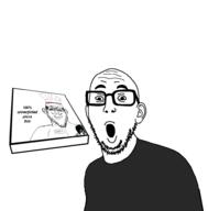 3soyjaks andrew_tate brown_hair chef closed_mouth clothes ear glasses glowing glowing_eyes hair hand mustache open_mouth pizza soyjak stubble text thougher variant:a24_slowburn_soyjak variant:soyak variant:tatejak // 956x970 // 67.8KB