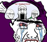 3soyjaks closed_mouth crying gem glasses open_mouth purple_hair qa_(4chan) rent_free smile smug soyjak stretched_mouth stubble text tranny variant:a24_slowburn_soyjak variant:markiplier_soyjak variant:soyak wojak // 964x875 // 513.0KB