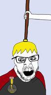 arm badge broom clothes crazed glasses hair hand holding_object mustache nate no_eyebrows open_mouth soyjak soyjak_party stubble text tshirt variant:feraljak yellow_hair // 1000x1851 // 345.0KB