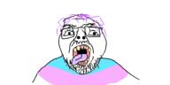 glasses hair mustache oekaki open_mouth purple_hair soyjak stubble tongue tranny variant:bernd yellow_teeth // 500x250 // 24.1KB