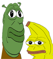 2frogs amphibian banana bapepe brown_shirt closed_mouth clothes ear frog long_face nas:pepe pepe pepe_the_frog shrek subnas:banana_pepe upper_body yellow_skin // 1363x1530 // 281.1KB