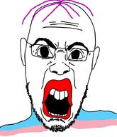 angry beard eyes flag:transgender_pride_flag glasses hair looking_at_you meta:tagme open_mouth purple_hairl soyjak tranny variant:halojak // 620x720 // 111.0KB