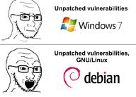 2soyjaks closed_mouth debian glasses gnu gnulinux open_mouth soyjak stubble variant:soyak windows windows_7 // 1082x777 // 127.9KB
