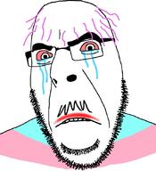 angry bloodshot_eyes crying frown glasses hair mustache purple_hair soyjak stubble tranny variant:cobson // 775x849 // 130.2KB
