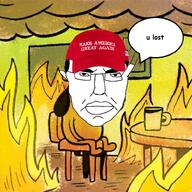 chair fire maga meme meta:leaky meta:tagme subvariant:pol_face table this_is_fine variant:chudjak // 800x799 // 813.1KB