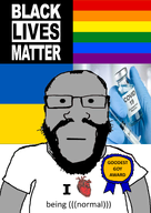 artist:conservativewaluigi award beard black_lives_matter closed_mouth covid echo flag:lgbt_pride_flag flag:ukraine gay gay_flag glasses goy goyim heart i_heart i_love lgbt lgbt_flag nas:npc normal normalfag normgroid normie npc rainbow_flag shirts soyjak subvariant:science_lover ukraine vaccine variant:markiplier_soyjak // 1414x2000 // 801.3KB