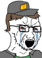 brown_hair cap clothes glasses hair hat mario nintendo open_mouth question_mark_block soyjak stubble v_(4chan) variant:soyak video_game vinesauce vinny // 641x892 // 571.2KB