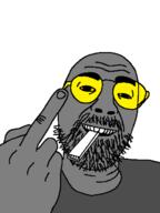 glasses grey_skin middle_finger soot soyjak_party variant:daedaluson // 472x629 // 17.9KB
