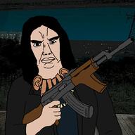 ak-47 background commieblock holding_gun holding_object holding_rifle night no_i'm_not_a_human sam_hyde subvariant:chudjak_front variant:chudjak video_game vigilante visual_novel // 1280x1280 // 606.8KB