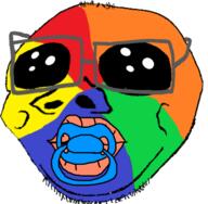 baby colorful deformed glasses hair oh_my_god_she_is_so_attractive pacifier smile soyjak stubble subvariant:nathaniel variant:gapejak // 530x520 // 126.2KB