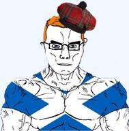 Tam_O’Shanter blue_eyes buff clothes flag:scotland ginger_hair glasses hat orange_hair scotland scottish subvariant:chudjak_front subvariant:muscular_chud transparent_background variant:chudjak // 1038x1052 // 795.3KB