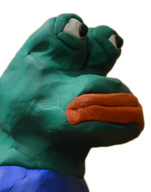 amphibian blue_shirt clay clothes frog irl looking_to_the_right meta:not_oc nas:pepe pepe pepe_the_frog transparent_background // 428x546 // 227.4KB