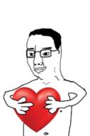 chud closed_mouth glasses hair heart holding_heart holding_object nipple smile soyjak variant:chudjak // 169x255 // 24.9KB