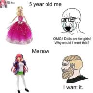 anime barbie bloodshot_eyes chad crying glasses mustache nordic_chad open_mouth soyjak soyjak_comic stubble text toy variant:soyak // 680x680 // 330.4KB
