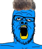beak beard blue_skin glasses mustache open_mouth series:x_inmigrants soyjak stubble twitter variant:a24_slowburn_soyjak x_(platform) zoomer zoomer_hair // 454x520 // 60.0KB