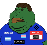 amphibian argentina blacked flag:argentina flag:transgender_pride_flag frog hello_my_name_is_(sticker) meta:namefags nazism pepe pepe_the_frog rozed tranny trans variant:meximutt // 888x849 // 100.7KB