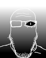 background black_sclera glasses gradient gradient_background meta:not_oc no_mouth one_eye soytheus variant:markiplier_soyjak // 600x753 // 63.7KB
