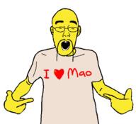 arm asian buck_teeth china clothes ear fu_manchu_(mustache) glasses hand i_love mao_zedong mustache pointing soyjak tshirt variant:shirtjak yellow_skin // 626x569 // 108.9KB