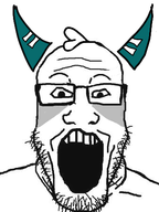 Damapx glasses horn looking_at_you nose open_mouth stubble teeth variant:markiplier_soyjak white_background // 338x450 // 83.1KB