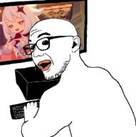 computer genshin_impact glasses oh_my_god_she_is_so_attractive open_mouth paimon smile soyjak stubble variant:zoomer_on_computer video_game // 696x701 // 164.9KB
