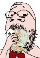 baby clothes eating glasses low_quality pacifier popcorn popcorn_bucket soyjak stubble variant:gapejak // 344x493 // 73.2KB