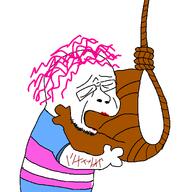 flag:transgender_pride_flag glasses kiss kissing noose pink_hair rope scar soyjak stubble suicide tranny variant:bernd // 1080x1080 // 75.9KB