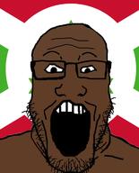 black_skin burundi country flag flag:burundi glasses open_mouth small_eyes variant:markiplier_soyjak // 580x720 // 98.7KB