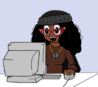 beanie black_skin brimmiest_comments_section☣️☣️☣️_do_not_enter☣️☣️☣️ clothes computer desk hair hat mouse necklace nigger open_mouth subvariant:soyniqua table transparent_background variant:soytan // 870x780 // 16.2KB