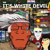 blond buff closed_eyes consoomer crying female glasses hair heart irl_background its_over josie_(fishtank) late_capitalism long_hair mcdonalds native_american nazism peace_sign red_skin smile sonnenrad stubble subvariant:gapejak_female subvariant:unbotheredchud text united_states variant:chudjak variant:gapejak variant:markiplier_soyjak yellow_skin // 800x800 // 966.5KB