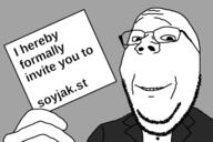 card clothes glasses hand holding_object invite necktie paper smile soyjak soyjak_st stubble subvariant:wholesome_soyjak suit text variant:gapejak // 1200x800 // 142.5KB
