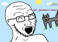 animal cat cloud drawn_background glasses grass happy open_mouth qa_(4chan) rainbow smile soyjak stubble sun text variant:soyak // 1022x740 // 140.1KB