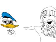 amphibian art bird clothes duck female frog girl hat irl long_hair nas:pepe open_mouth pepe_the_frog pointing rdrama redraw soyjak ted_simp traced variant:two_pointing_soyjaks // 1560x1170 // 325.5KB